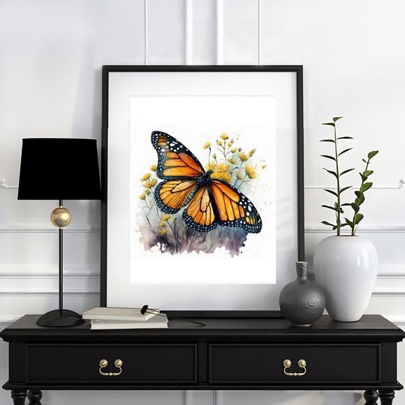 16x20 Monarch Butterfly Watercolor Oil Painting Wall Art Poster - Picture 3 of 5